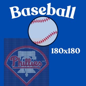 Op de afbeelding: Een blauw en rood baseballteamlogo met het woord "Phillies" in witte tekst. Het logo staat op een blauwe achtergrond met een witte baseball en het woord "Baseball" in witte tekst. De afbeelding is 180 pixels bij 180 pixels.