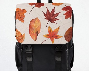 Fall Leaves Mini Canvas Backpack, Weekend Travel Purse Backpack, Day Trip Bag, Laptop Carry-On Bag