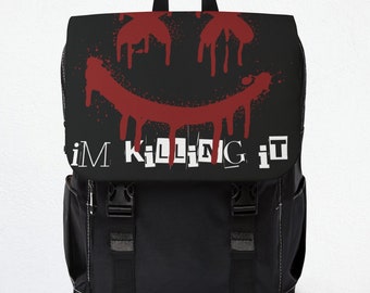 I'm Killing It Creepy Smile Canvas Backpack, Weekend And Day Travel Laptop Backpack, Grocery Shopping Bag
