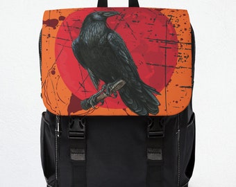 De Raven rood en zwart gotische mini canvas schoolrugzak, laptoprugzak voor weekend- en dagreizen, boodschappentas