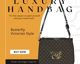 Gold Butterfly Small Luxury Vegan Leather Shoulder Bag - Chic Designer PU Faux Leather Hand Bag For Girlfriend, Women Daily Bag