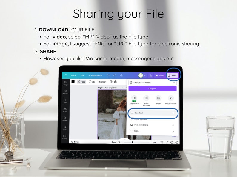 May include: A laptop computer screen showing a website with a purple button that says "Share". The website is for sharing files online. The website has a download button and a copy link button. The website also has a preview button and a public link button.