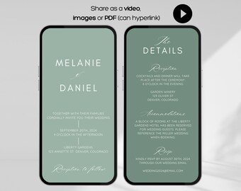 Sage Wedding Invitation, Green Wedding Invitation, Sage Green Wedding Invitation, Digital Wedding Invitation, Green Wedding Invite, Sage
