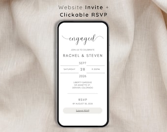 Minimalist Engagement Party Invite with RSVP, Minimalist Engagement Party Invitation, Engagement Party invite with RSVP tracking, Clickable