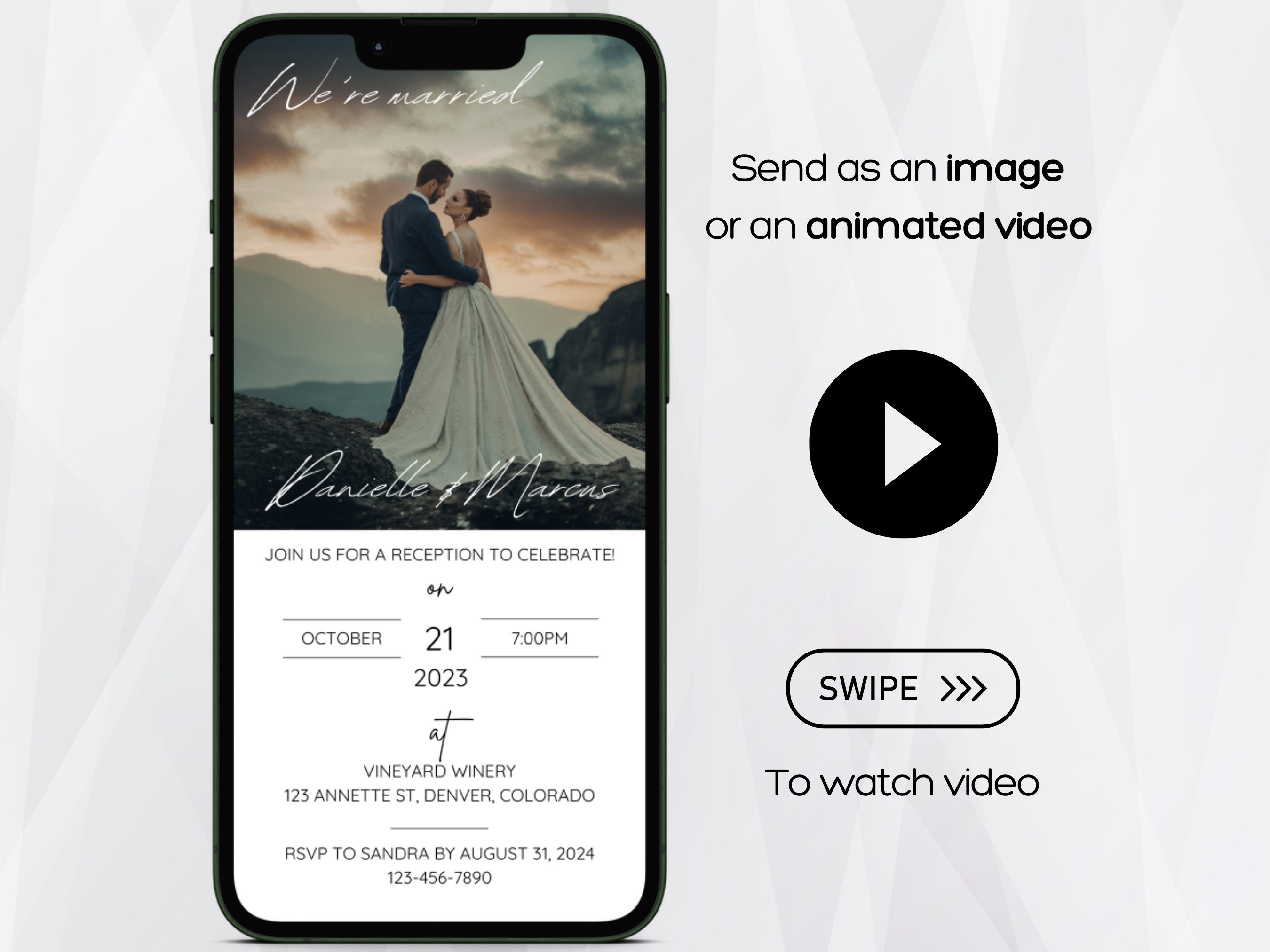 Modello di invito alla reception, Annuncio di fuga d'amore, Invito alla reception minimalista, Invito alla reception elettronico, Invito alla receptio