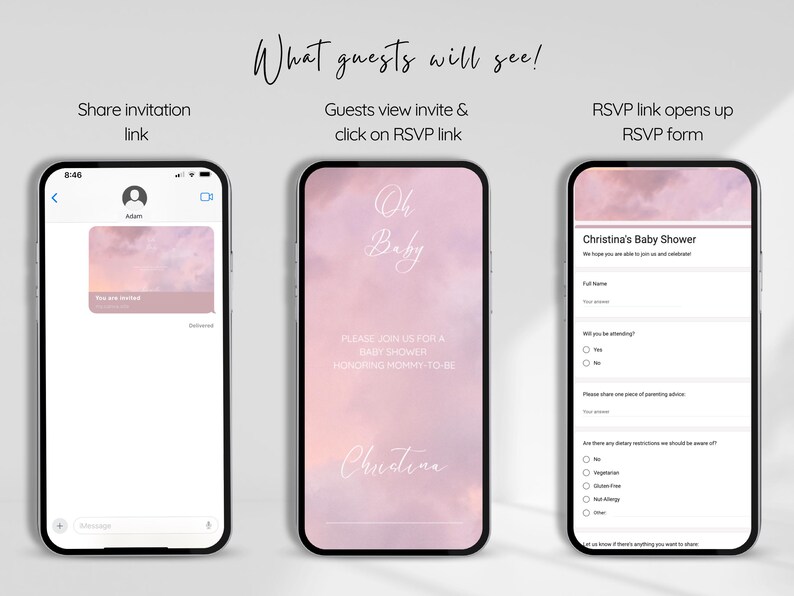 Website Pink Baby Shower Invitation, Baby Shower Invite with RSVP, Baby Shower Invitation with RSVP, Rsvp Tracking, Online, Web, Registry image 2