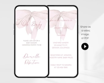 Pink Bow Baby Shower Invitation, Pink Baby Shower Invitation, Pink Baby Shower Invite, Baby Shower Invitation, Template, Pink Bow, Baby Girl
