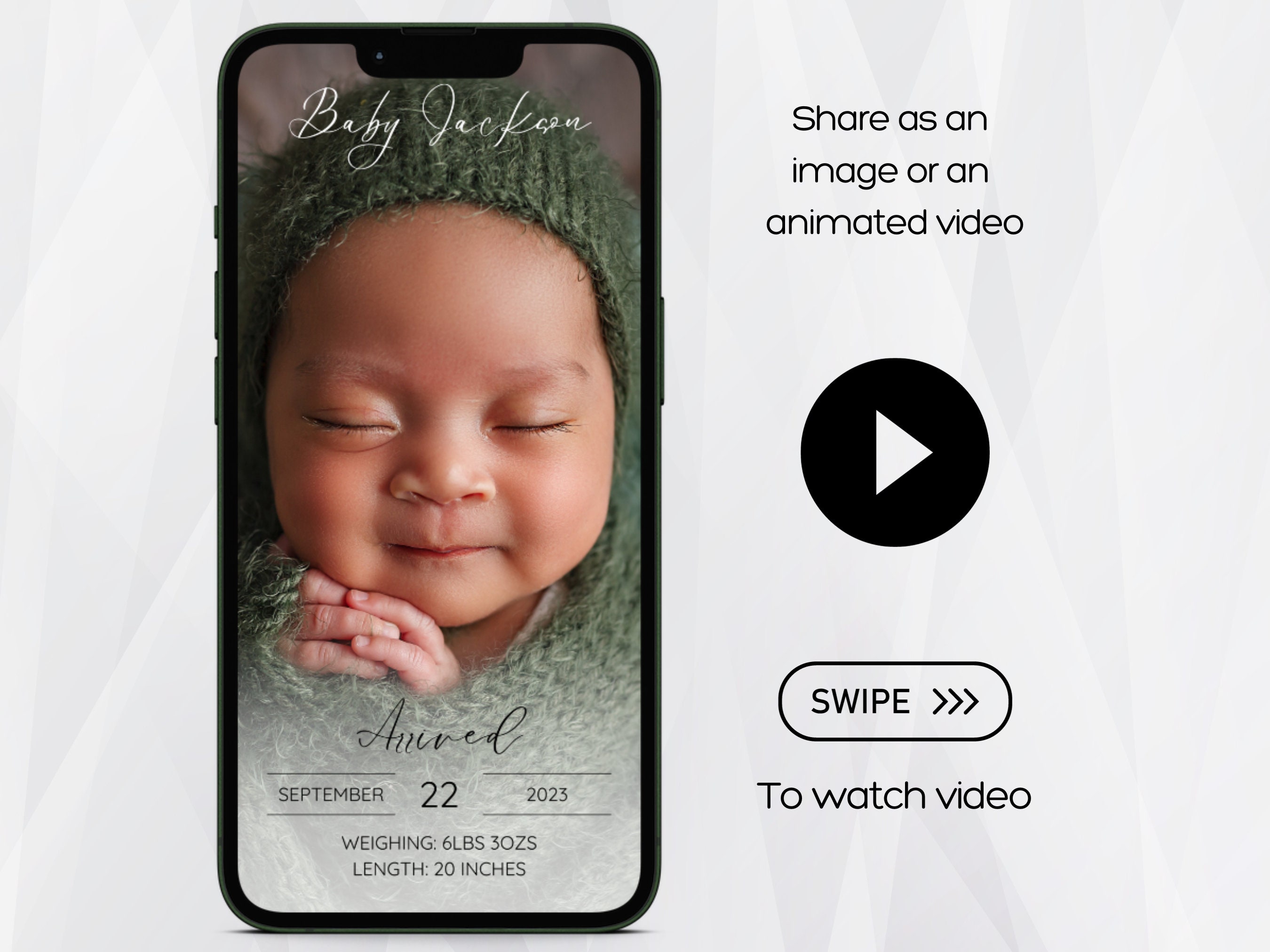 Birth Announcement Template, Baby Announcement With Photo, Digital