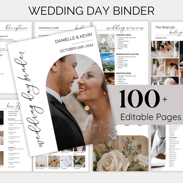 Bruiloft dag binder sjabloon, trouwdag binder, bruiloft reisplan, trouwdag planner, trouwdag, bruiloft planner