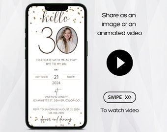 Digital 30th Birthday Invitation Template, 30th Birthday Invitation Digital, 30th Birthday Invitation, 30th Birthday Invite for women, Evite