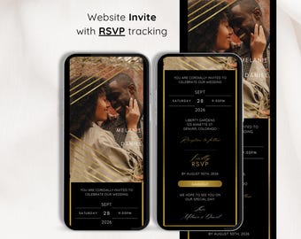 Invitación de boda digital en negro y dorado con RSVP, invitación de boda en negro y dorado, invitación con RSVP, invitación de boda con RSVP, dorado
