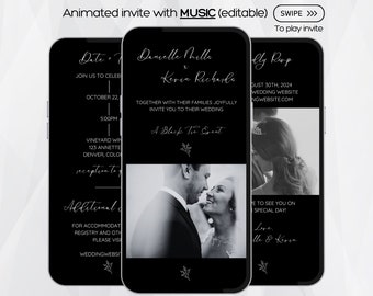 Black Tie Wedding Invitation, Digital Wedding Invitation, Wedding Invitation Template, Black Wedding Invitation, Digital Wedding Invite