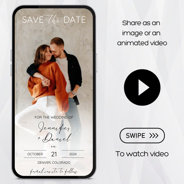 Digital Save the Date Template, Electronic Save the Date, Save the Date with Photo, Save the Date, Wedding Save the Date, Photo Zoom,Digital