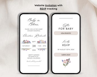 Baby in Bloom Baby Shower Invitation Template, Editable Floral Invite with RSVP, Digital Baby Shower Invitation with RSVP, rsvp tracking