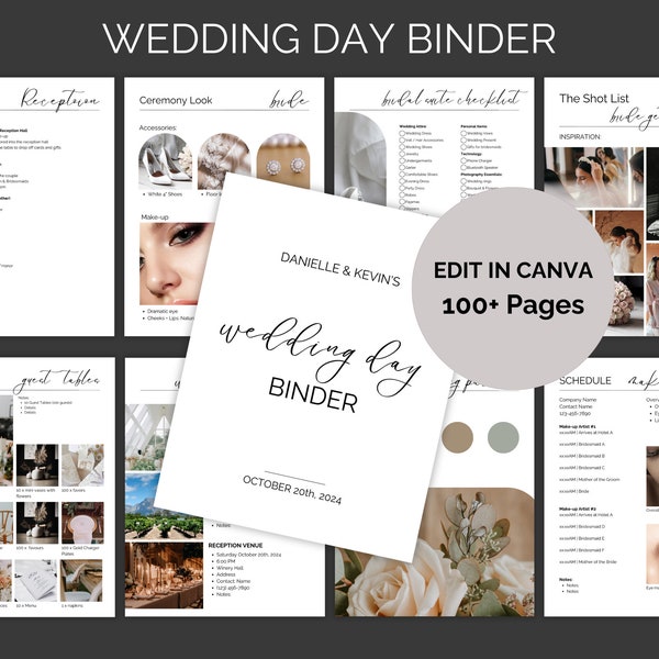 Wedding Day Binder, Wedding Day Binder Template, Wedding Planner, Wedding Checklist, Wedding Timeline, Wedding Schedule, Wedding Day