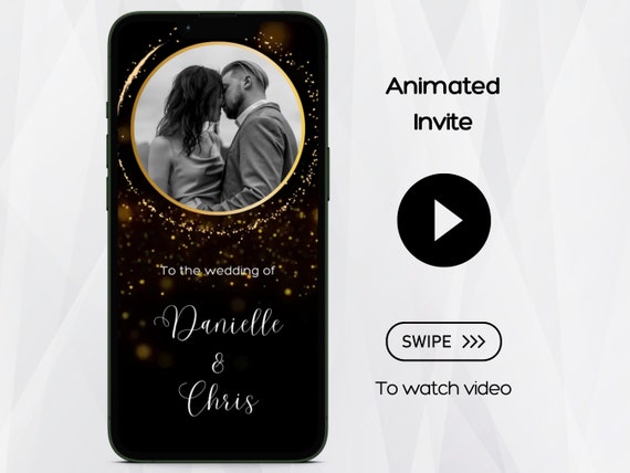Black and Gold Wedding Video Invitation Template, Animated Wedding Invite, Black and Gold Wedding Invite, Video Wedding Invite, Fancy Evite