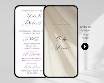 Digital Baby Shower Invitation, Baby Shower Invitation, Minimalist Baby Shower Invitation, Baby Shower Invitation Template, Evite, Canva