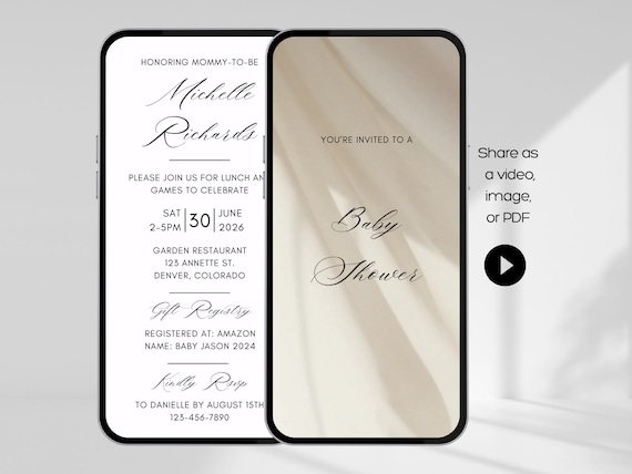 Digital Baby Shower Invitation, Baby Shower Invitation, Minimalist Baby Shower Invitation, Baby Shower Invitation Template, Evite, Canva