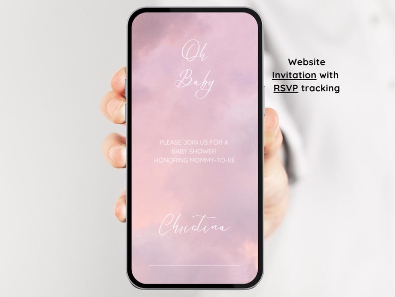 Website Pink Baby Shower Invitation, Baby Shower Invite with RSVP, Baby Shower Invitation with RSVP, Rsvp Tracking, Online, Web, Registry image 1