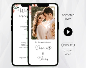 Editable Floral Video Wedding Invitation, Animated Wedding Invite, Editable Wedding Evite, Video Wedding Invite, Floral Video Wedding Invite