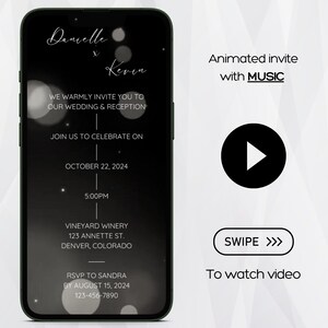 Animated Wedding Invitation, Black Wedding Invitation, Modern Wedding Invitation, Digital Wedding Invitation, Minimalist Wedding Invitation