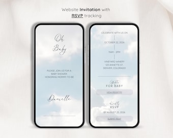 Cloud Baby Shower Invitation Template, Editable Canva shower invite with RSVP & Registry, Online Baby Shower Invitation, Cloud baby shower