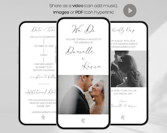 Invitación de boda digital, invitación de boda animada, plantilla de invitación de boda, invitación de boda minimalista, plantilla de boda, foto