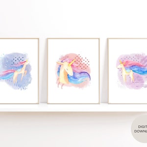 Unicorn Wall Art, Set of 3, Unicorn Nursery Decor, Colorful Nursery Decor, Kids Room Decor, Unicorn Decor, Girls Room Decor, Unicorn Art