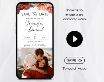 Fall Save the Date, Floral Save the Date, Electronic Save the Date Template, Save the Date with Photo, Digital Save the Date, Wedding Date
