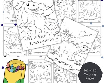 Dinosaur Coloring Pages, Set of 20, Creative Activity, Dinosaur Printable, Dinosaur Activity for Kids, Kids Coloring Pages, Tyrannosaurus
