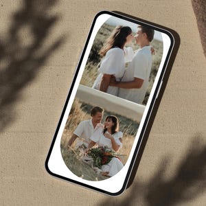 Puede incluir: Dos fotos de una pareja en un campo. La primera foto muestra a la pareja bes&aacute;ndose. La segunda foto muestra a la pareja sentada junta, sonriendo y mir&aacute;ndose.