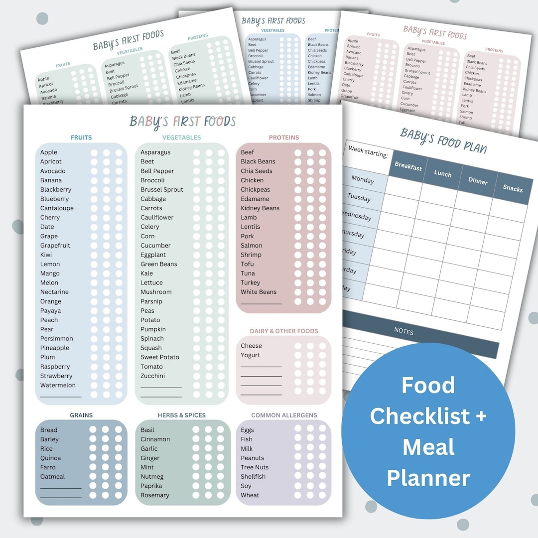 Baby's First Food Checklist,baby Food Tracker, Baby Meal Planner, Food