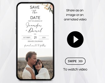 Digital Save the Date Template, Save the Date with Photo, Electronic Save the Date, Floral Save the Date, Boho Save the Date, Wedding Date