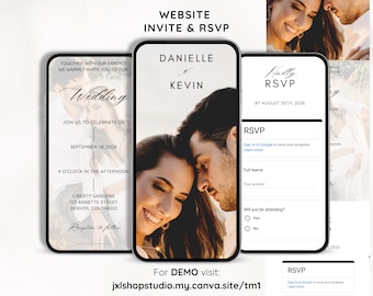 Wedding Website Invitation with embedded RSVP | Digital Wedding Invite with Embedded RSVP & Photo | Editable Online Wedding Invite, template