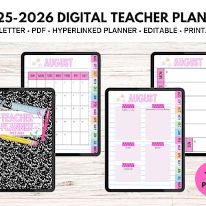 Planificador digital para docentes (agosto de 2025 a julio de 2026), planificador para iPad/Goodnotes, planificador digital de lecciones, planificador para docentes, planificador de Google Slides