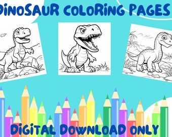 Páginas para colorear de dinosaurios, Imprimibles de dinosaurios, Actividades de dinosaurios, Páginas para colorear imprimibles, Fiesta de cumpleaños de dinosaurios, DIGITAL