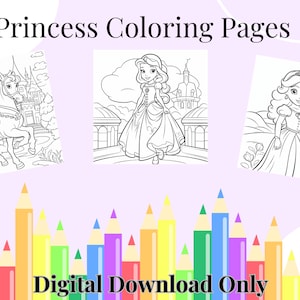 Princess Coloring Pages, Princess Printables,  Princess Activities, Printable Coloring Pages, Princess Party Birthday, DIGITAL