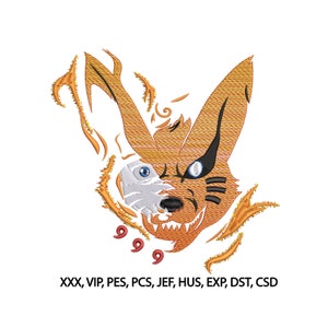 Premium Anime Embroidery Design, Kurama, Naruto, 3.8"-8.7"