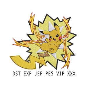 May include: Yellow cartoon character with red cheeks and angry eyes, surrounded by yellow lightning bolts, against a yellow background with black outlines. The text "DST EXP JEF PES VIP XXX" is below the image.