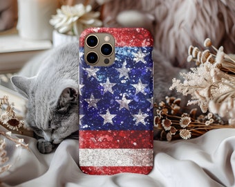 Funda para teléfono con bandera estadounidense brillante Funda para teléfono patriótica del 4 de julio para iPhone y Samsung