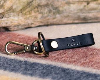 Schwarz Leder Schlüsselanhänger - Vollnarbig Minimalist Schlüssel Organisator - Drehverschluss für den täglichen Gebrauch - Elegantes Accessoire Geschenk