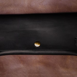 Portefeuille long en cuir véritable noir - Design minimaliste élégant, accessoire de style classique, cadeau parfait pour elle