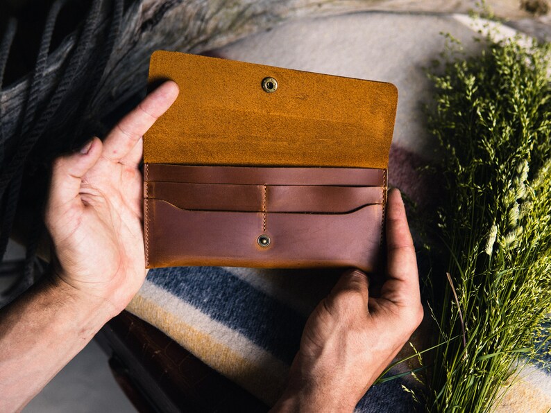 Full Grain Leather Long Wallet - Sleek, Timeless Women's Essential, Gains Character with Age, Perfect Gift image 6