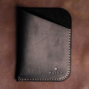 Porte-cartes en cuir pleine fleur minimaliste noir Polvo