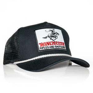 Winchester Rodeo Hat Vintage on Fitted Structure Trucker Snapback Hat,  Black/White Rope