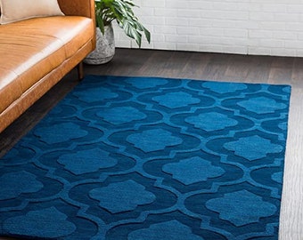 Modern Geometric Masterpiece: Hand-Tufted High-Low Loop-Cut Woollen Carpet