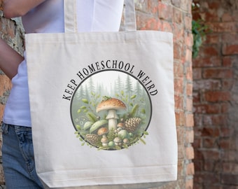 Homeschool Mom Canvas Tote Bag: Forest Mushroom Design
