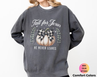 Fall For Jesus Sweatshirt, Pumpkin & Plaid, Comfort Colors