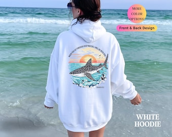 Shark Hoodie for Women When You Go Through Deep Waters Hoodie for Teens Isaiah Coastal Style Sunrise Ocean Design Christian Faith Based Gift