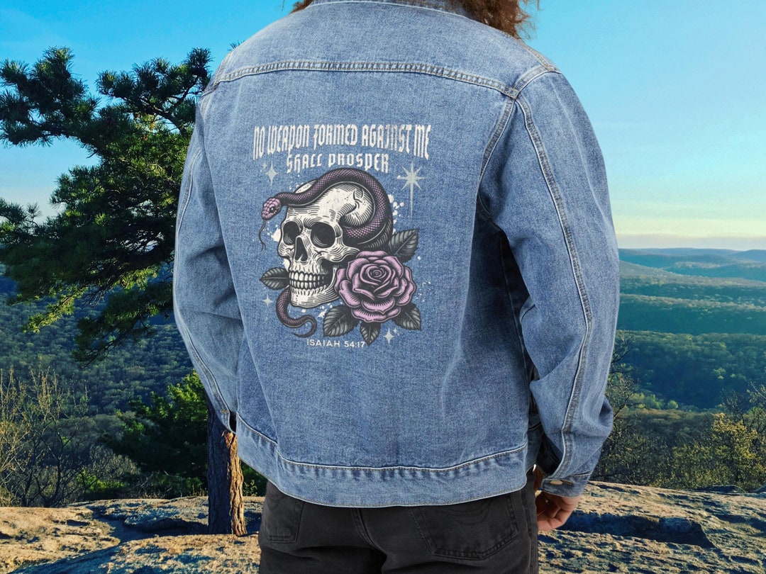 Christian Denim Jacket: Skull, Snake & Rose Tattoo Style - Etsy